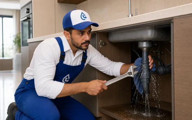 emergency plumber in riyadh fixing a burst pipe