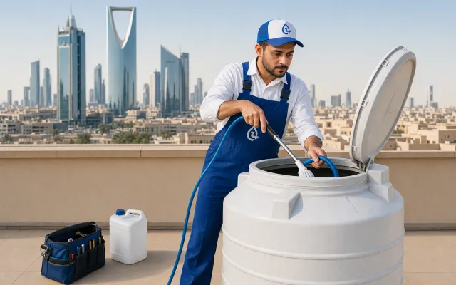 water tank cleaning in riyadh sanitizing a rooftop water tank